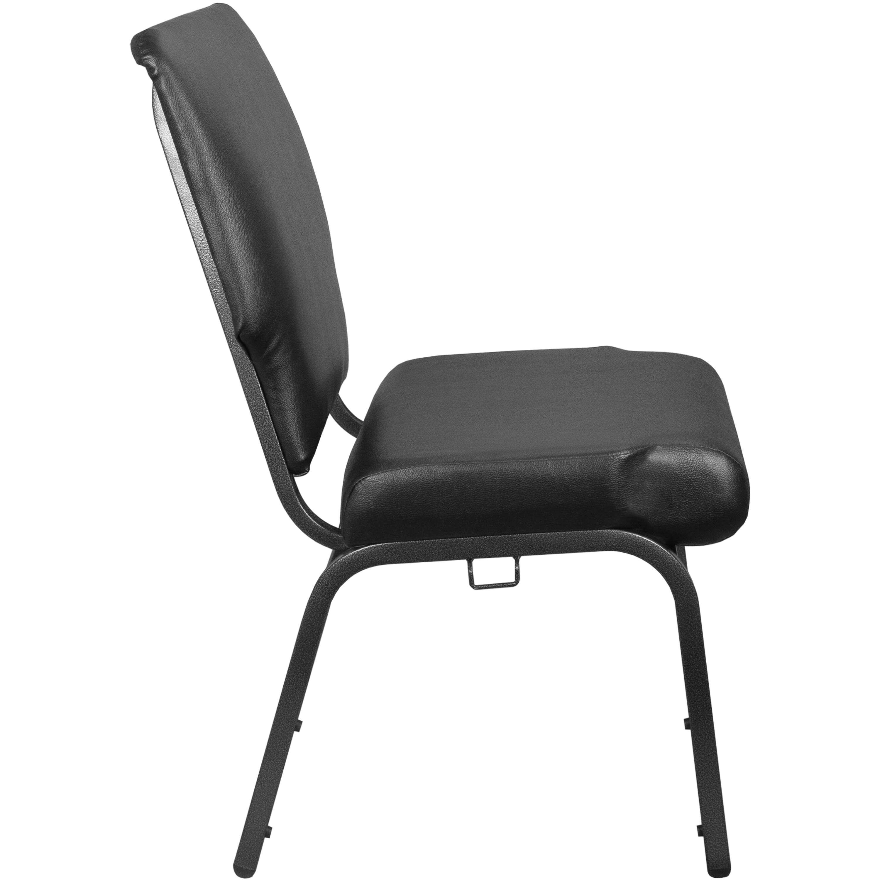 Alt View 2. Emma + Oliver - Vinyl Church Chair 20.5 in. Wide - Black Vinyl/Silver Vein Frame.