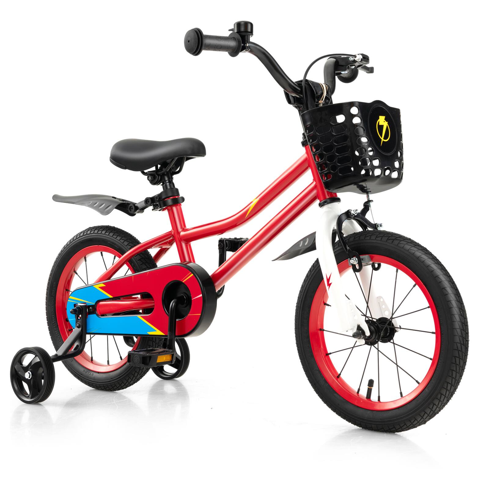 Costway - 14" Kid's Bike with Removable Training Wheels & Basket for 3-5 Years Old - Red