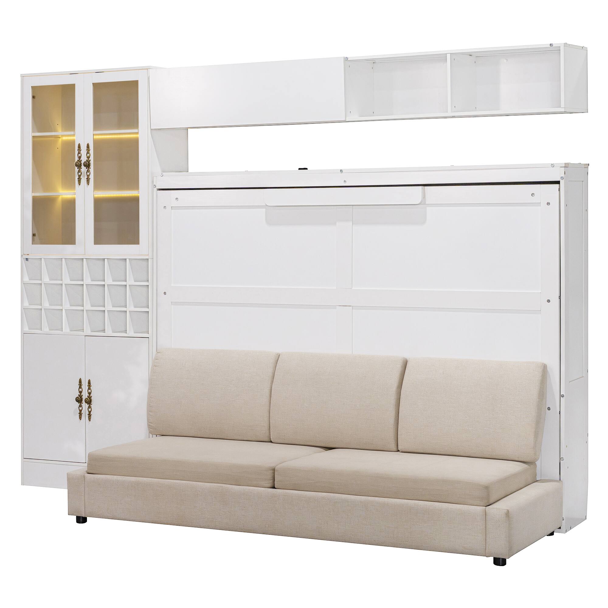 Alt View 8. Tiramisubest - Full Size Murphy Bed with Sofa, Shelves, USB & Light, White, 114"x63"x84", 455 lbs - White.