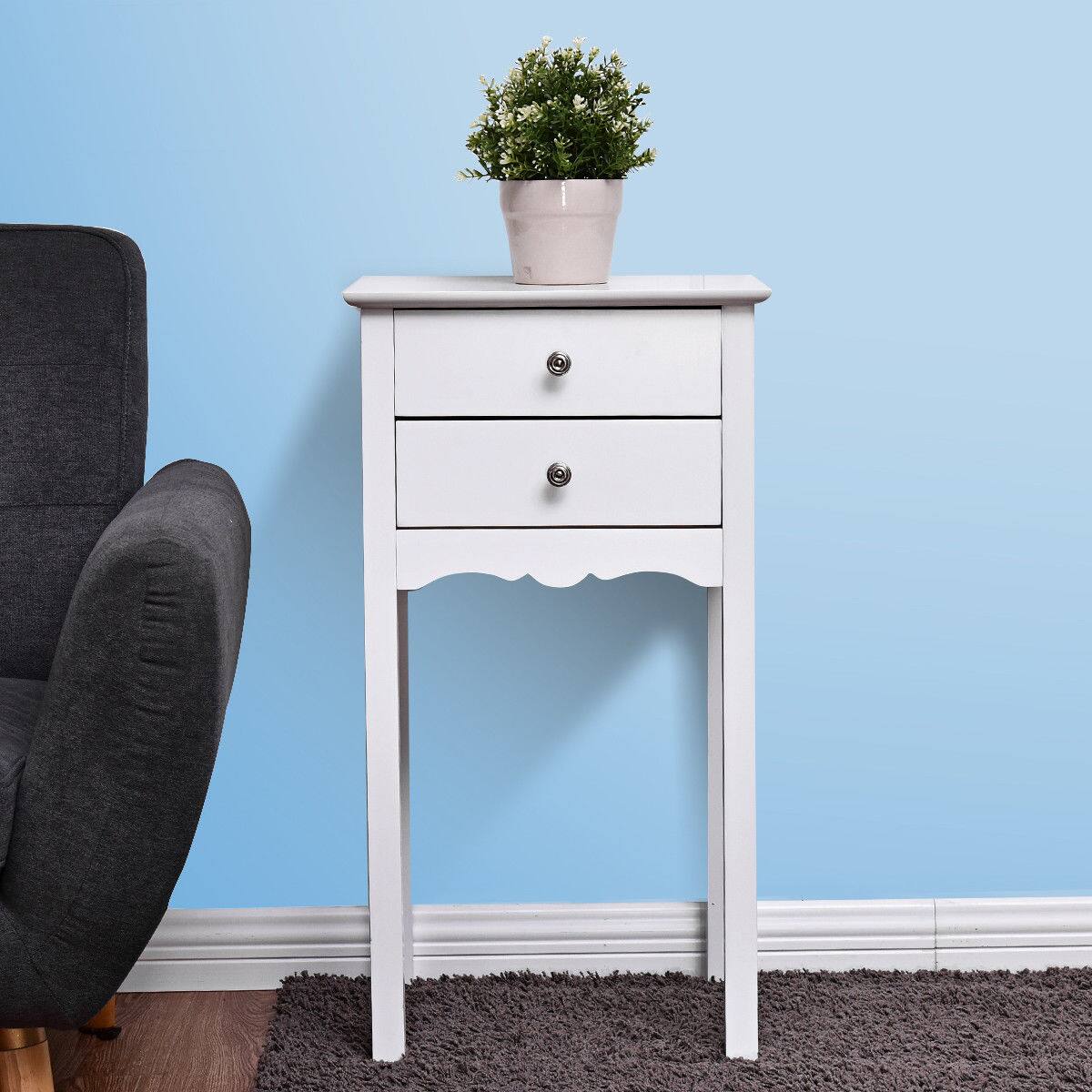 Alt View 2. Gymax - Gymax Side Table End Accent Table Night Stand W/ 2 Drawers Furniture White - White.