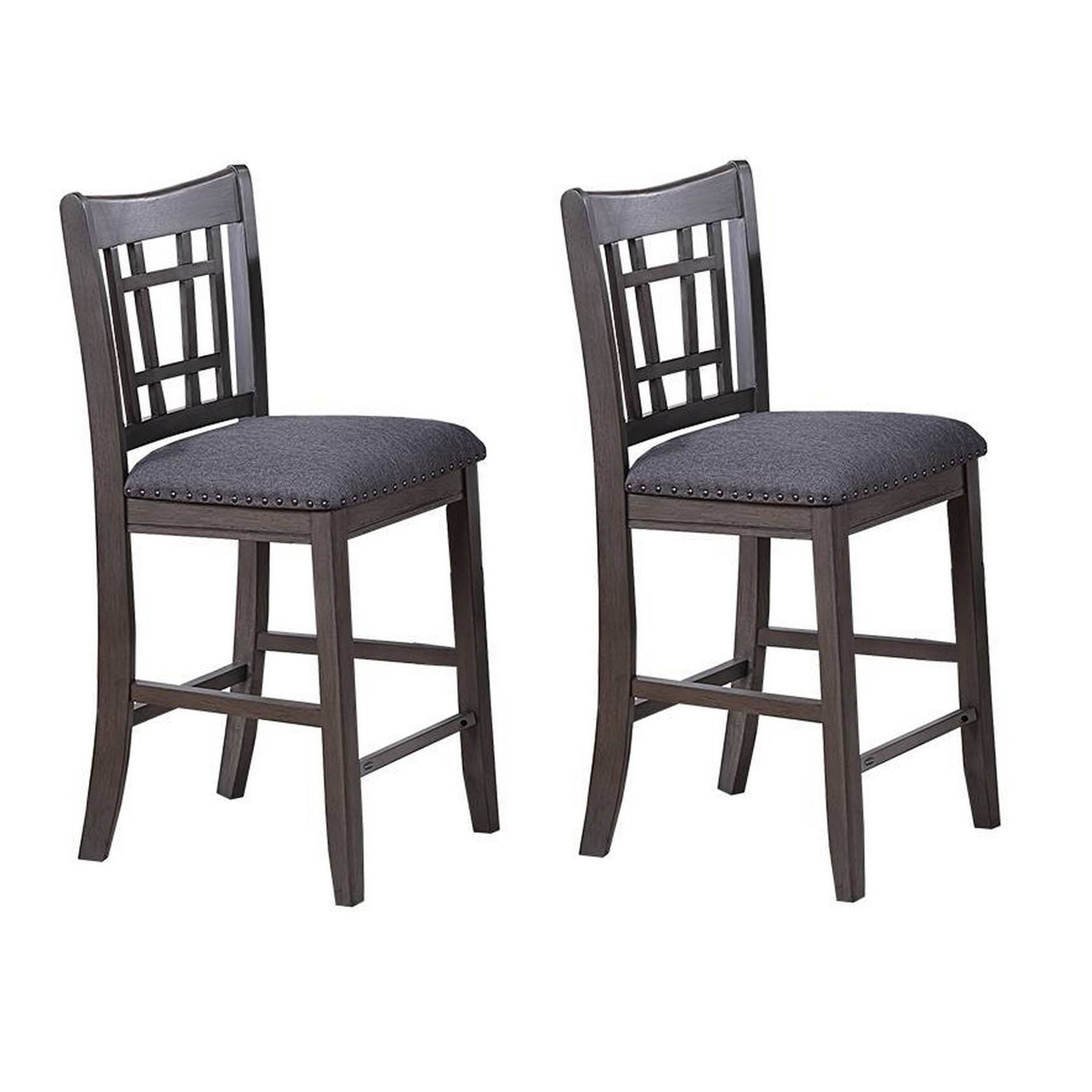 Front. Manhattan Lane - Raha Counter Height Chairs, Set of 2, Nailhead Trim, Open Square Back - Gray, Brown.