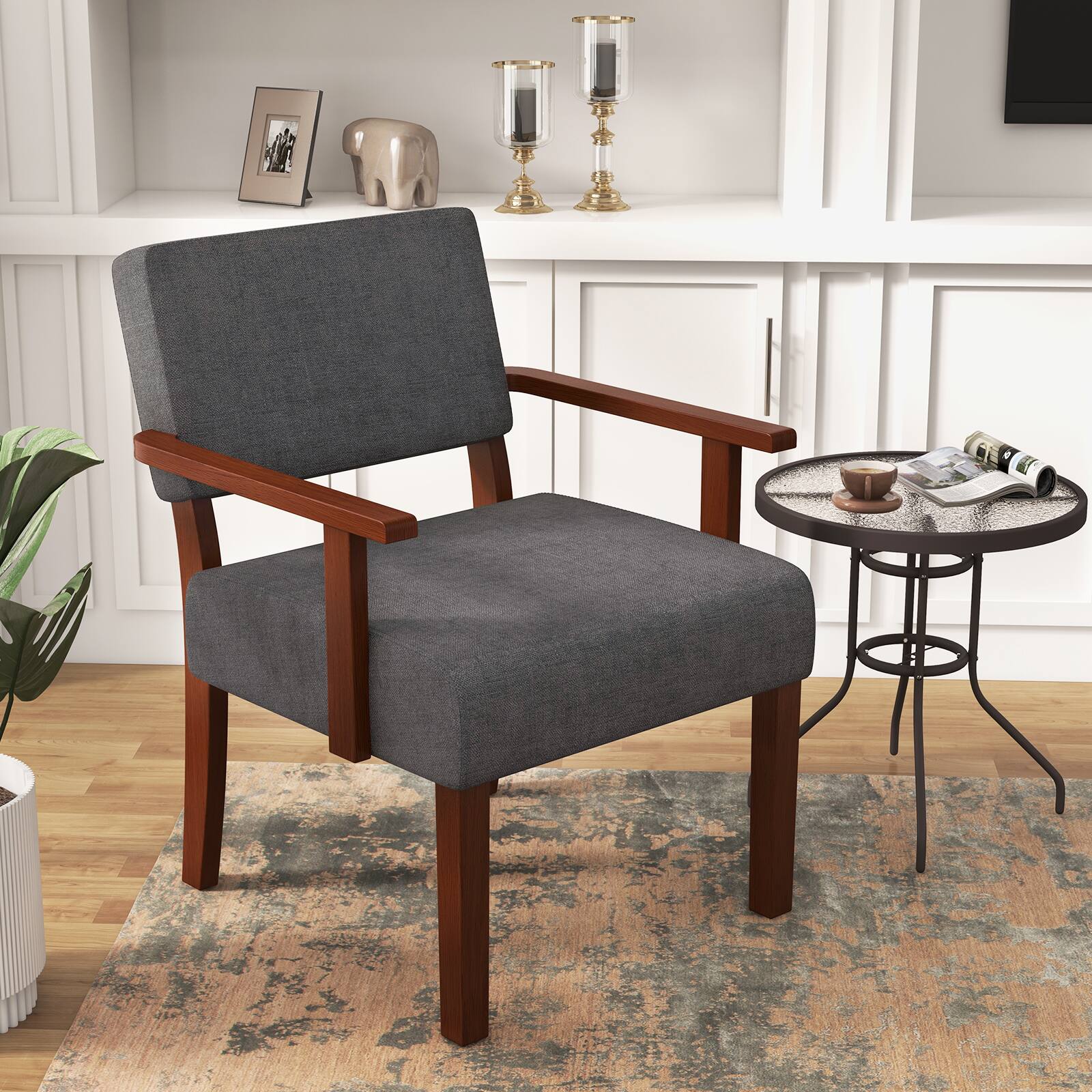Alt View 7. Ecooso - Linen Accent Chair with Soft Cushioned Seat and Backrest, Ideal for Living Room - Gray.