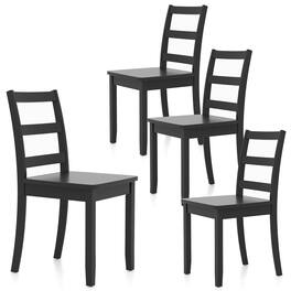 Gymax - Set of 4 Dining Chairs Ladder Back Armless Side Chair w/ Solid Rubber Wood Legs - Black
