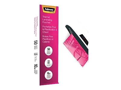 Fellowes 50 Thermal Laminating Pouches  
Pochettes Pour la Plastification à Chaud  
Bolsas Para Plastificar en Caliente  

50 Pouches  
10 x 10 inches  
10 mils Thickness