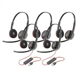 Bundle - HP - Poly Blackwire 3220 Stereo USB-C-A Headset Wired Stereo with Noise-Canceling Boom Mic and Inline Controls - 5 Pack - Black