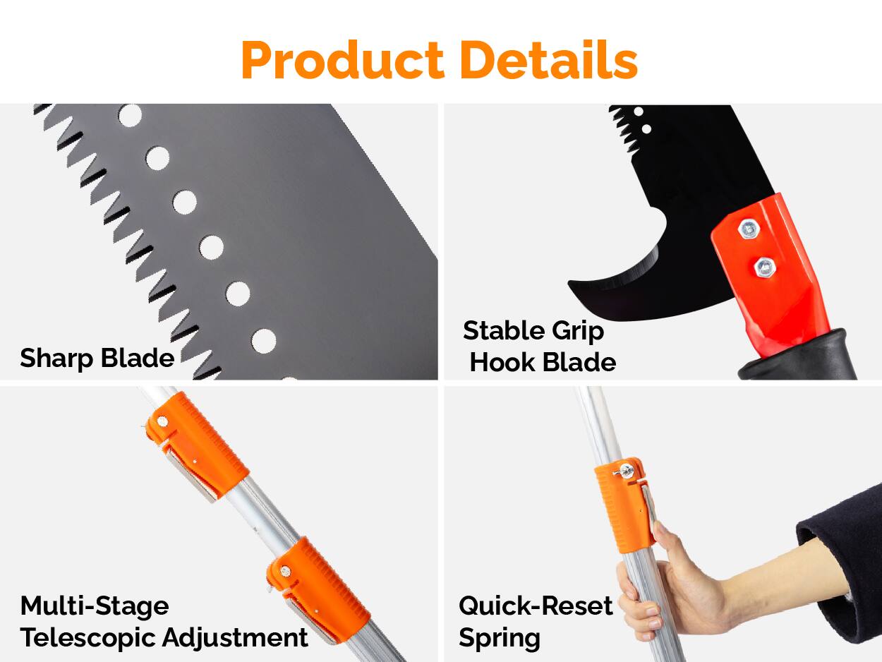 Product Details

- Sharp Blade
- Stable Grip Hook Blade
- Multi-Stage Telescopic Adjustment
- Quick-Reset Spring