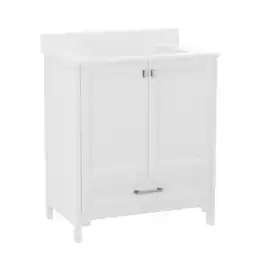 Flash Furniture - Haven 30 Inch Bathroom Vanity with Sink, Storage Cabinet with Soft Close Doors and Bottom Drawer, Carrara Marble Finish - White