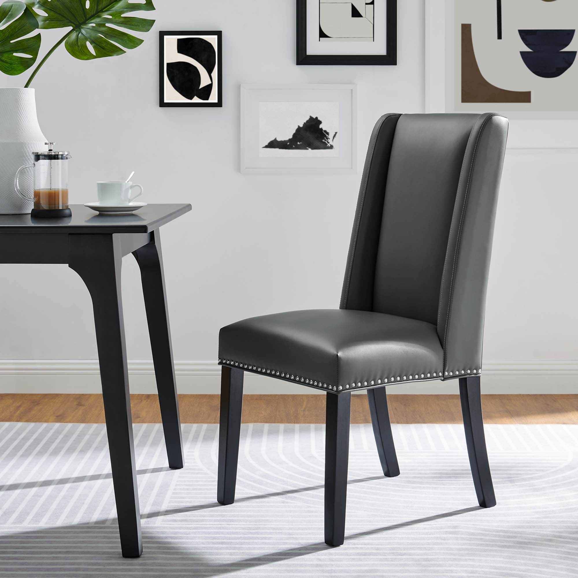 Baron Vinyl Dining Chair Set of 2 by Modway - Gray