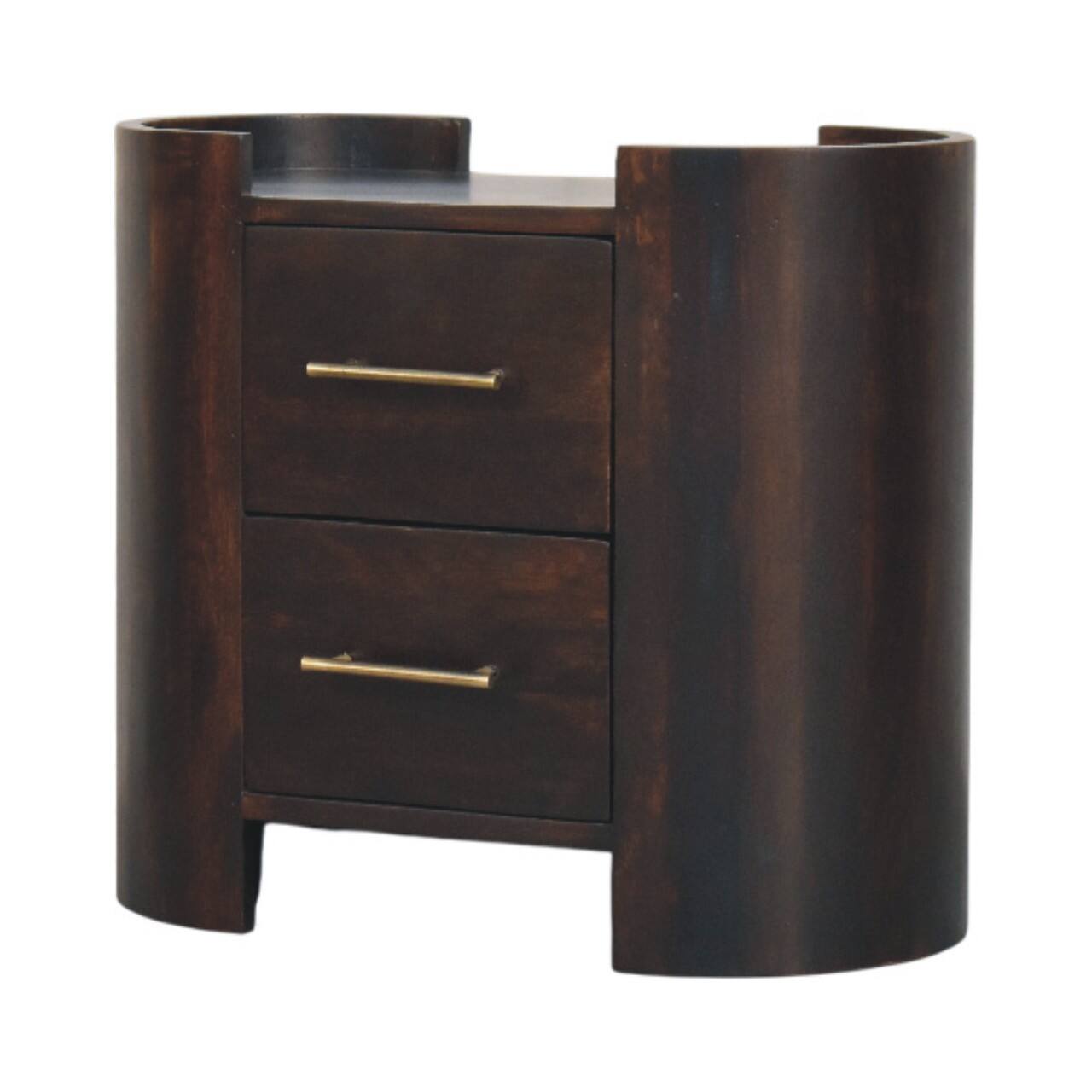 Left. Artisan Furniture - Artisan Furniture Solid Wood Velvet Mocha Curve Bedside - Brown.