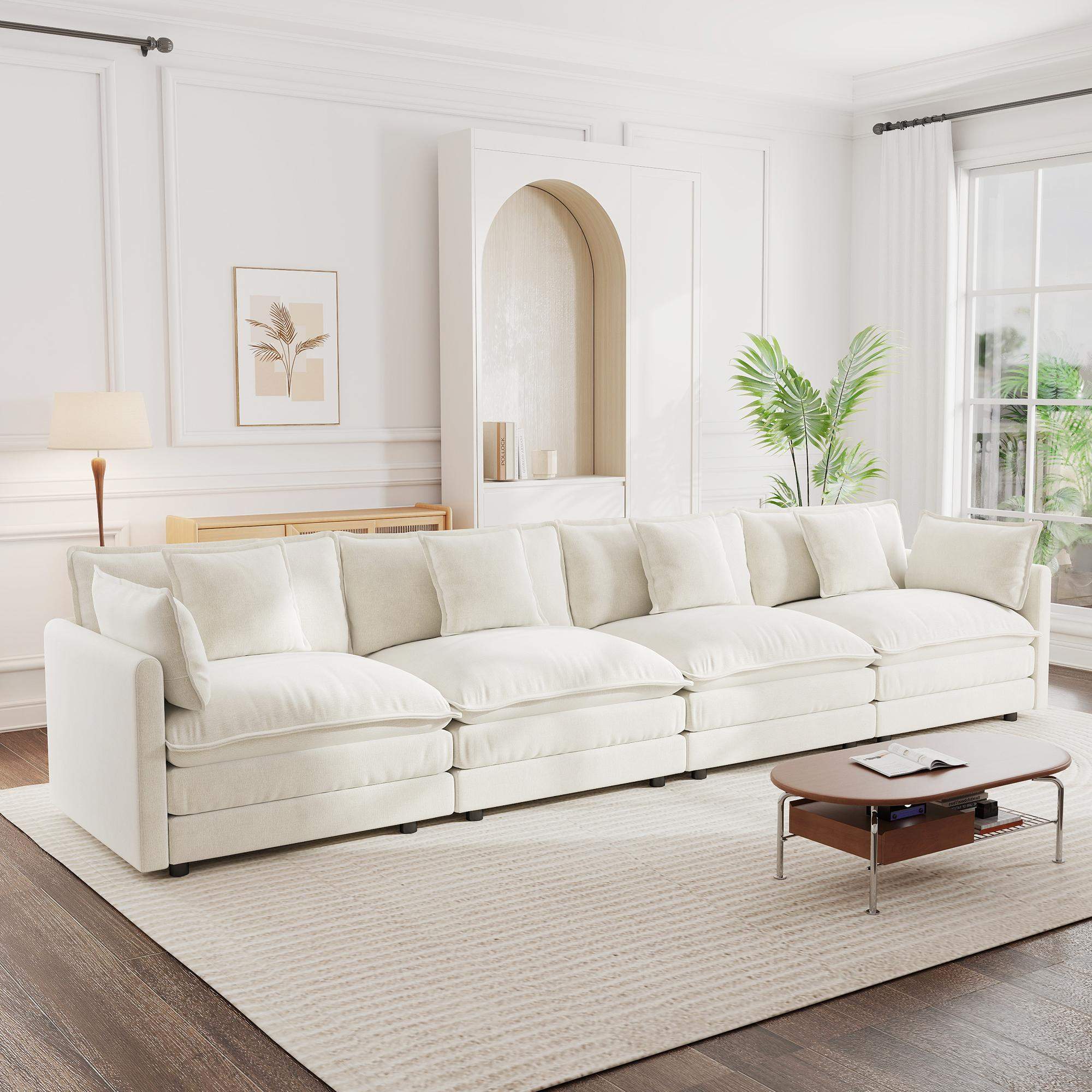 Alt View 1. LOVMOR - Free Combination Modular Sofa Free4 Seater Sofa Comfy Chenille FabricSectional Sofa CouchWhite - White.