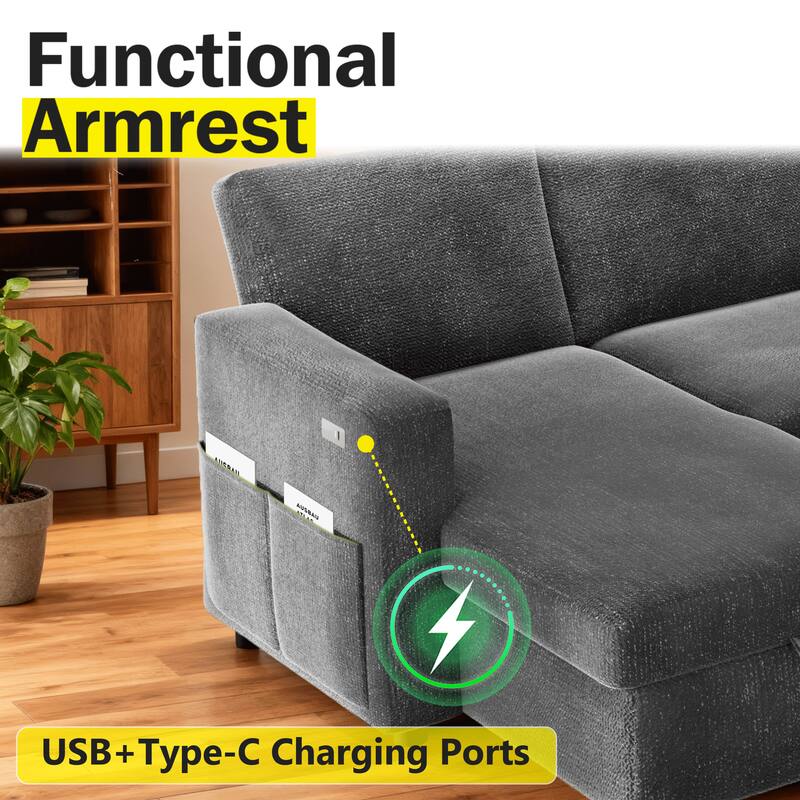 Functional Armrest  
USB + Type-C Charging Ports