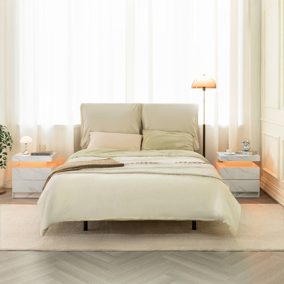 Alt View 3. Loheer - Loheer LED Nightstand with Two Drawers, Matte White Engineered Wood Bedside Table - Matte White.