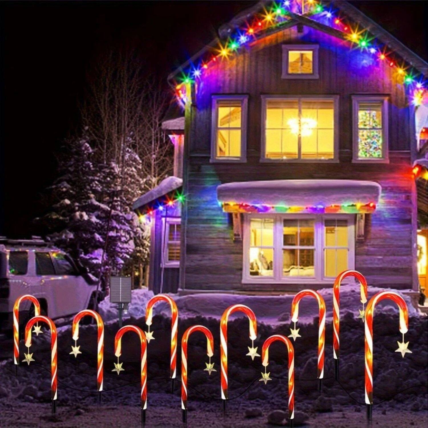 Left. Stock Preferred - Solar Candy Cane Lights 5-Pack – Outdoor Christmas Pathway Décor.