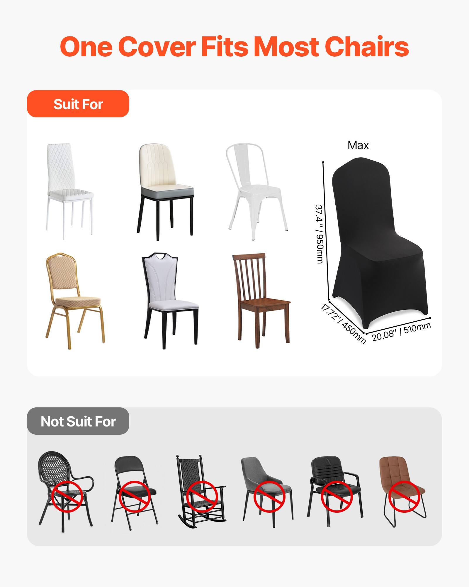 One Cover Fits Most Chairs

Suit For

Max
37.4" / 950mm
17.72" / 450mm
20.08" / 510mm

Not Suit For