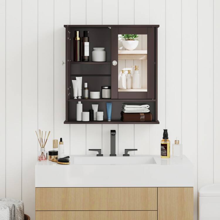 Left. SlickBlue - Wall-Mount Mirror Cabinet for Bathroom Storage and Organization - Brown.