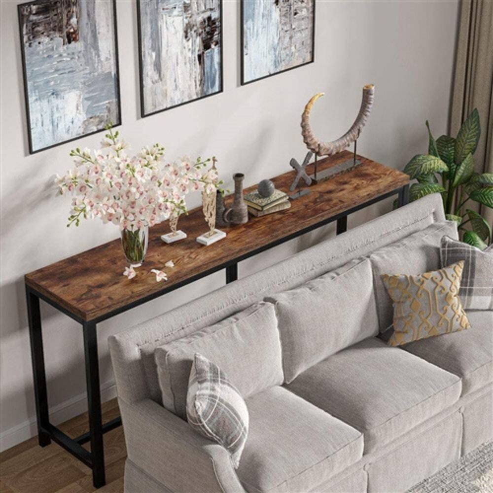 Back. Hivvago - 70-inch Long Narrow Hallway Sofa Table with Wood Top and Black Metal Frame - Black.