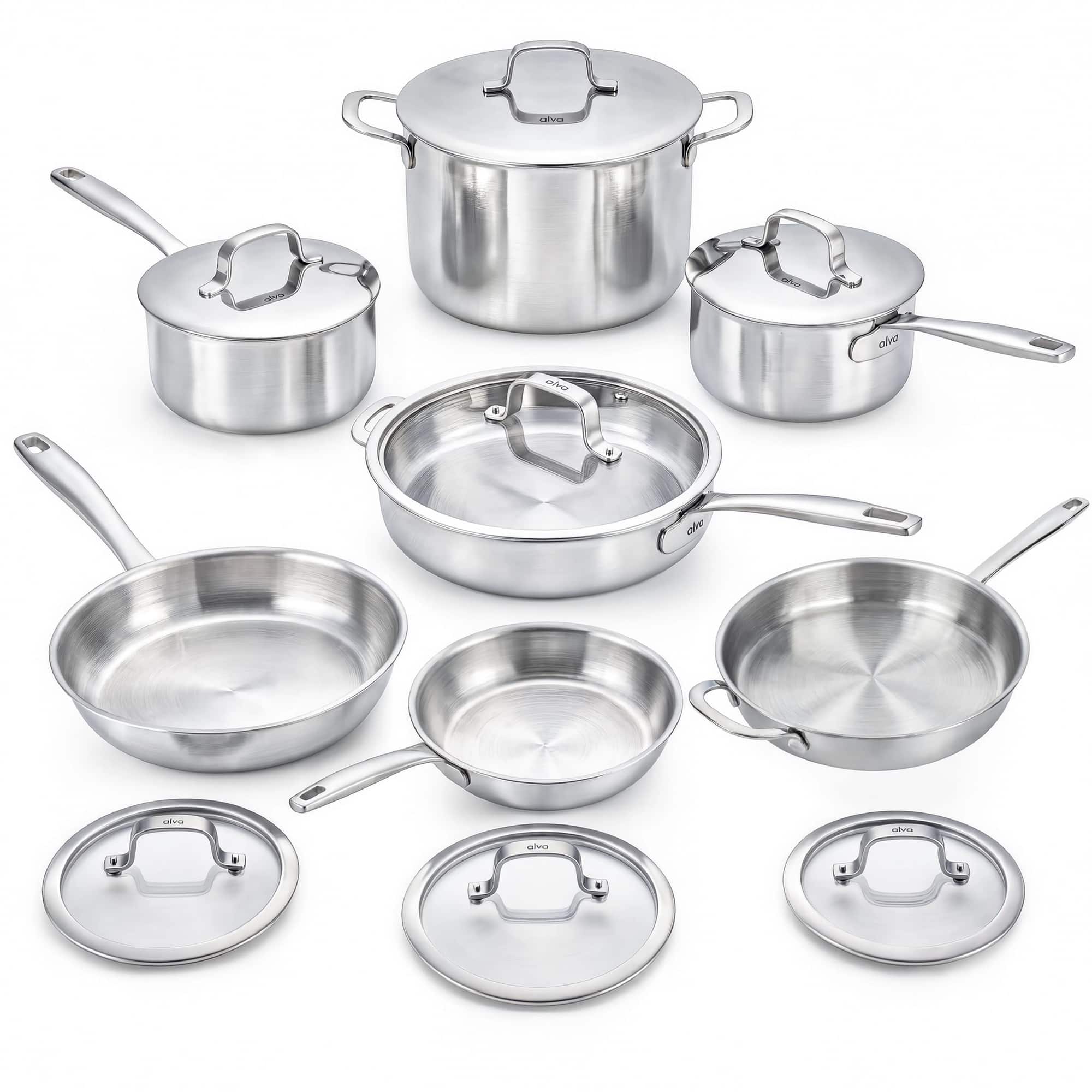 Alva - Maestro 14-Piece 5-Ply Stainless Steel Cookware Set - Silver