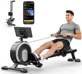 Akluer - RM001 Magnetic Rowing Machine for Home Workout, 16-Level Resistance, Smart APP/LCD Display, Foldable Indoor Rower-330lbs - Black