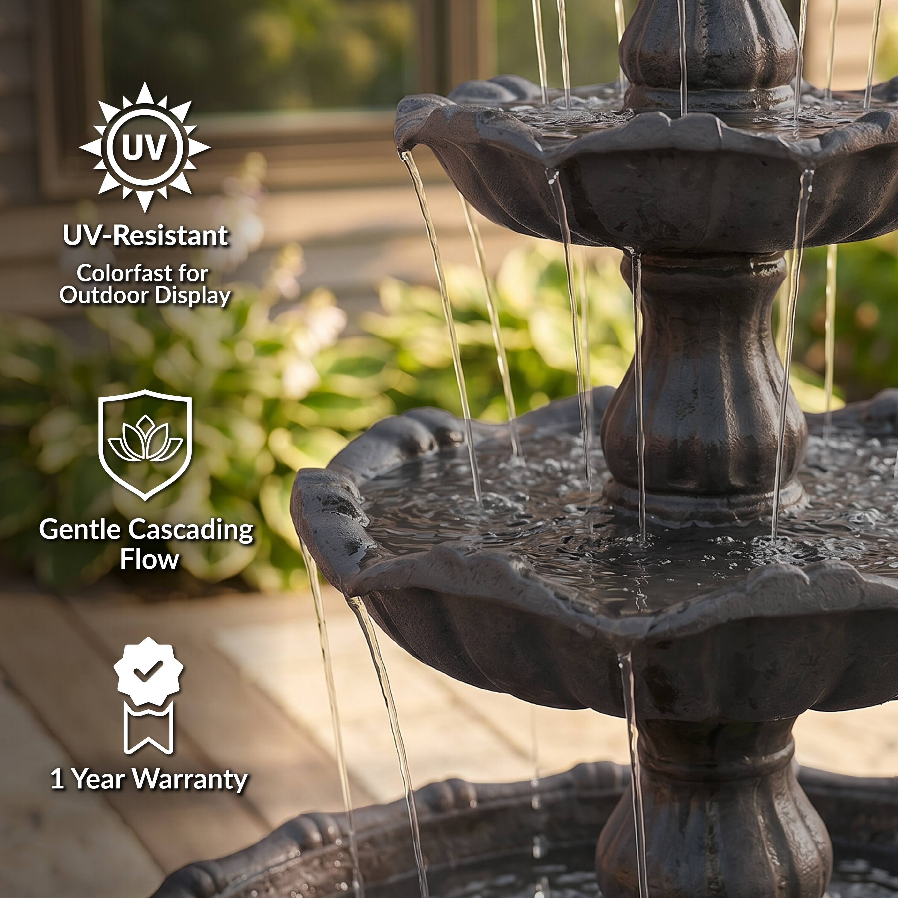 UV-Resistant  
Colorfast for Outdoor Display  
Gentle Cascading Flow  
1 Year Warranty