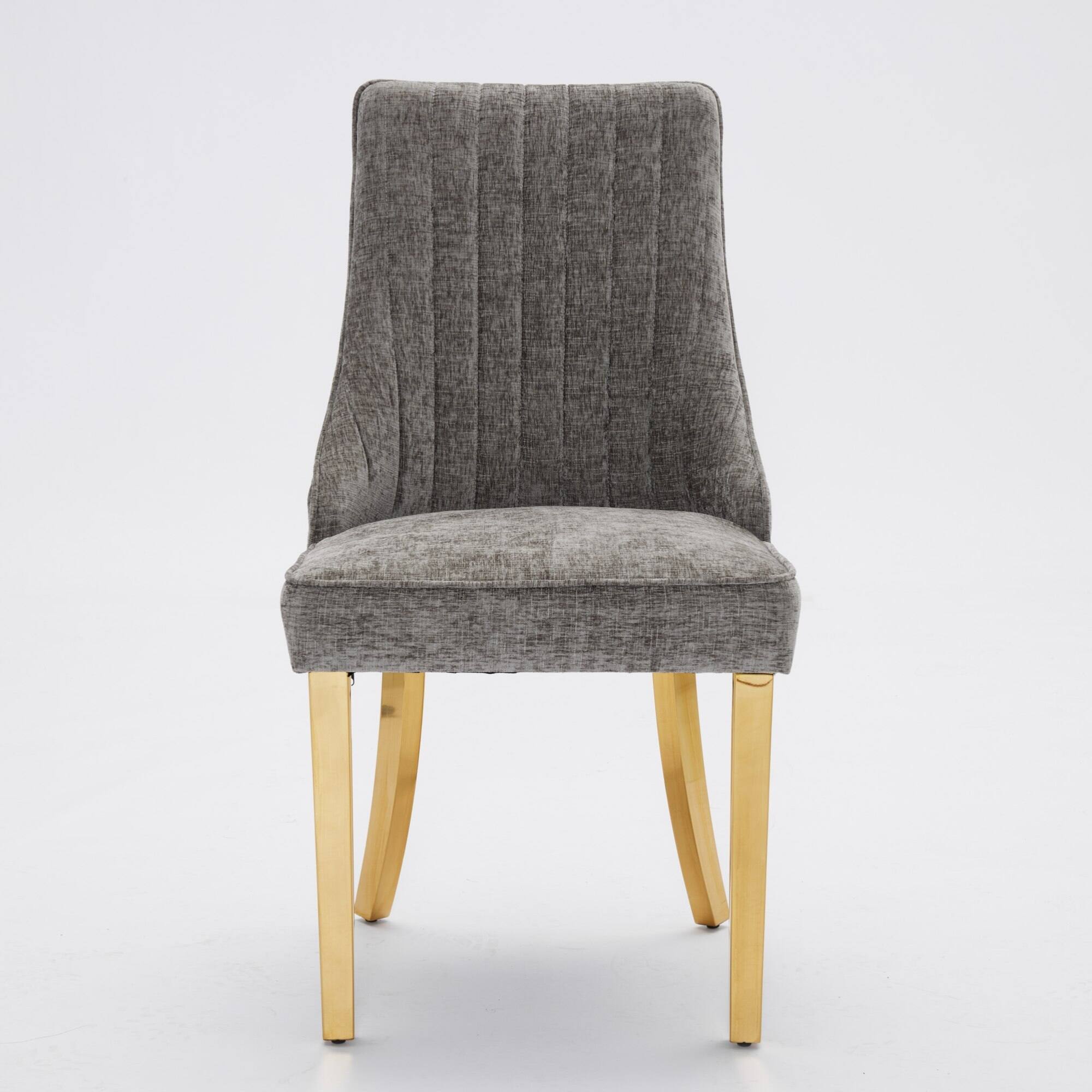 Angle. GOODSILO - Luxury Chenille Fabric Upholstered Dining Chairs with Golden Stainless Steel Legs, Set of 2 - Gray.
