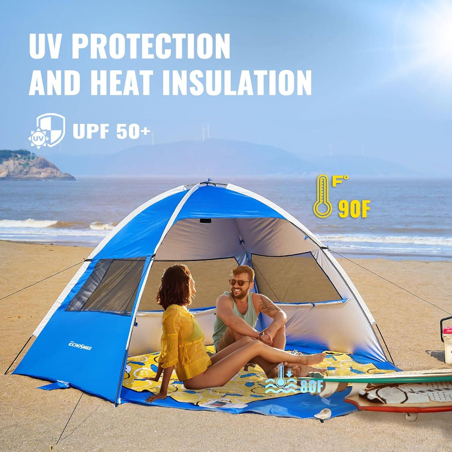 UV PROTECTION AND HEAT INSULATION, UPF 50+, 90F, 80F