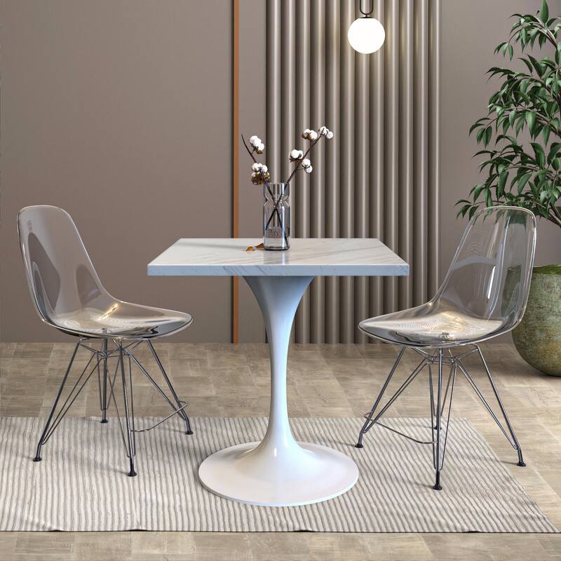 Alt View 2. LeisureMod - Verve 27 Inch Square Dining Table with Laminated White Marbleized Top and White Base, Modern Bistro Accent Table - White.