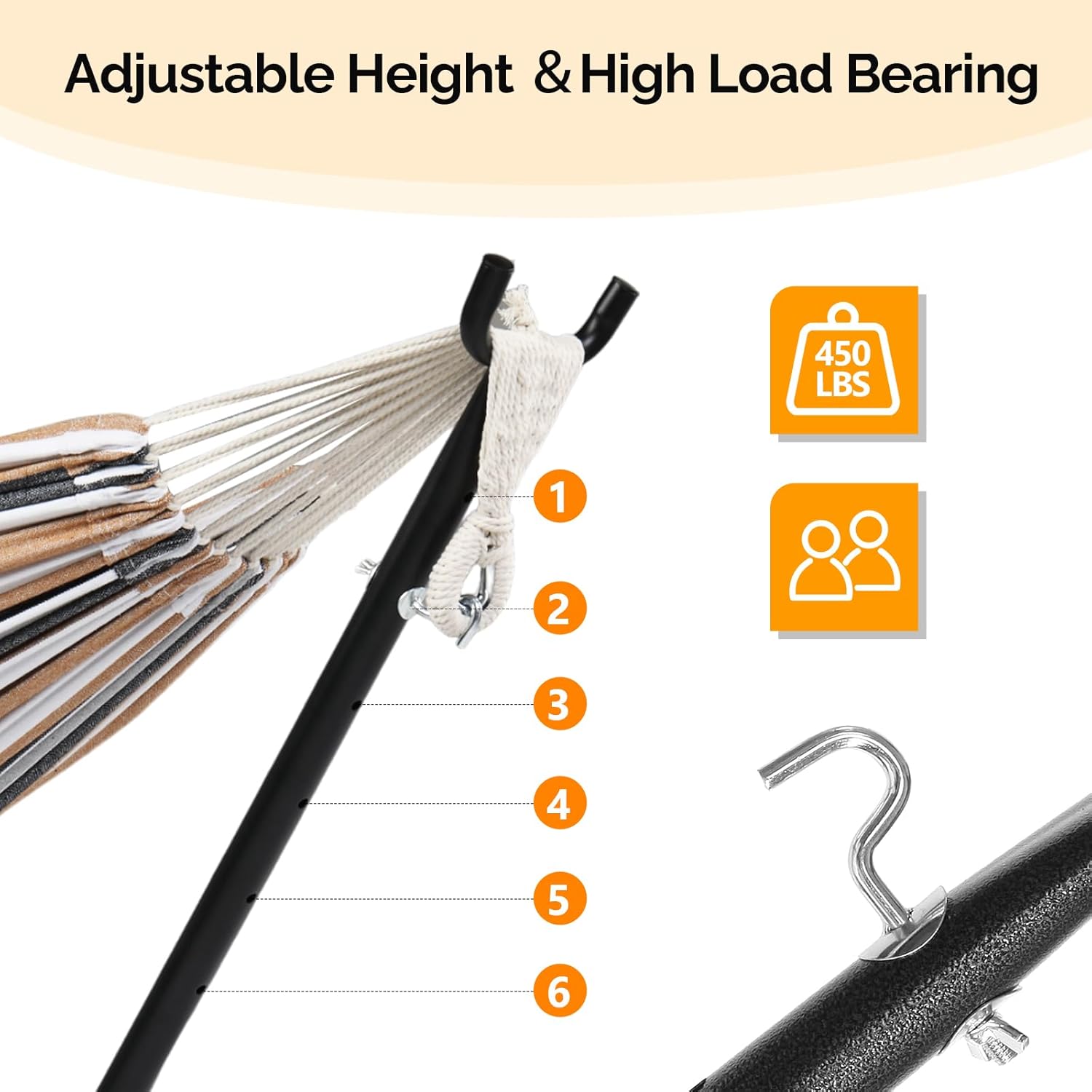 Adjustable Height & High Load Bearing  
450 LBS  
1 2 3 4 5 6