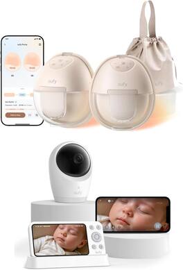 eufy - Heated Breast Pump S1 & 4K UHD Baby Monitor E21 Camera, 5'' 720p Display, 8X Zoom, Wi-Fi, Pan-Tilt, Portable Camera,ANR - Brown