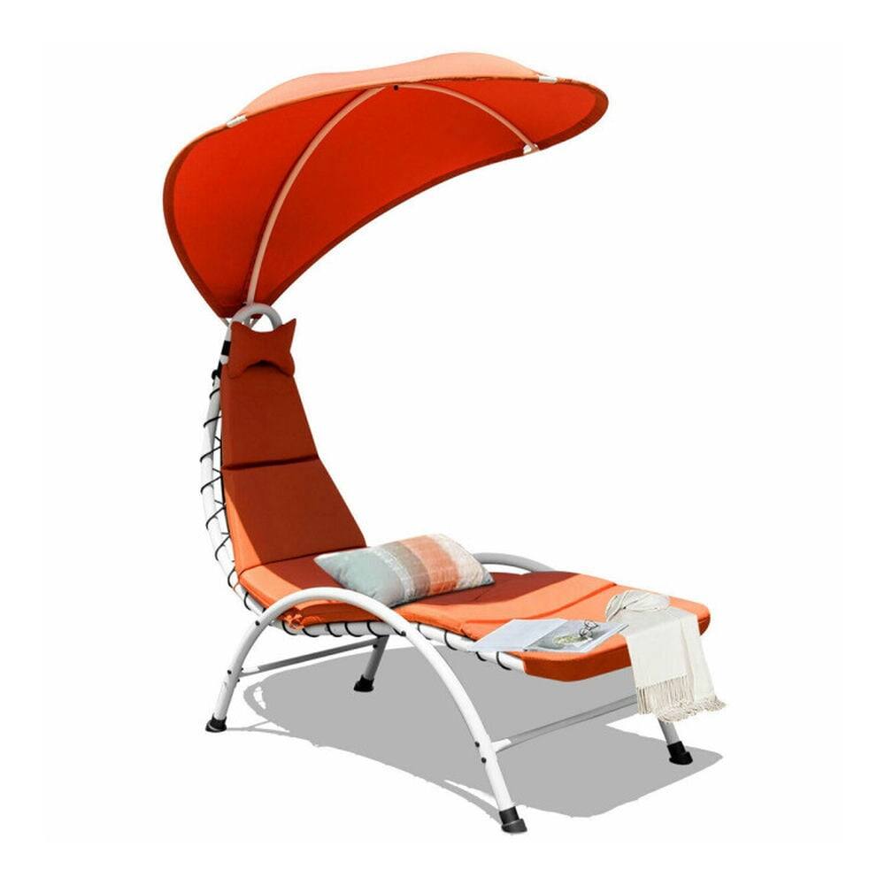 Back. Pefilos - Patio Hanging Swing Hammock Chaise Lounger with Enlarged Footpads Wide Oval Canopy, for Outdoor Patio Lounge Chair - Orange.