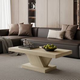 Loheer - 47 Inch Modern Cross Leg Coffee Table Oak Wash Center Table Solid Wood Veneer X-Shape Living Room Furniture - Imitative Oak