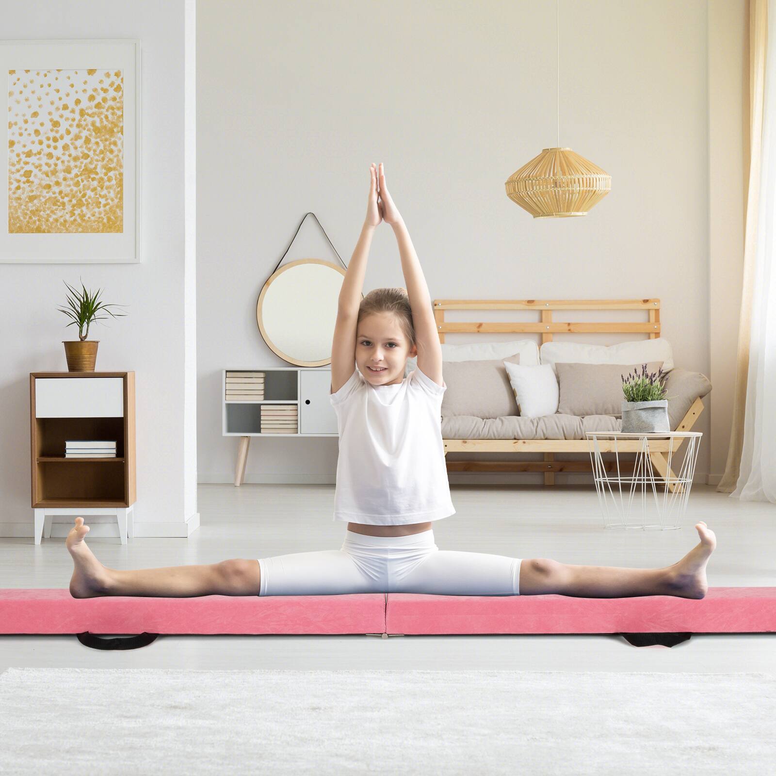 Alt View 3. Gymax - Gymax 9 FT Folding Balance Beam w/ Solid Wood Base & Anti-slip Bottom for Kids Teens Pink - Brown.