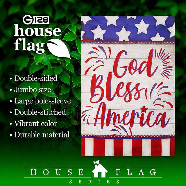 G128 house flag  
Double-sided  
Jumbo size  
Large pole-sleeve  
Double-stitched  
Vibrant color  
Durable material  

HOUSE FLAG SERIES