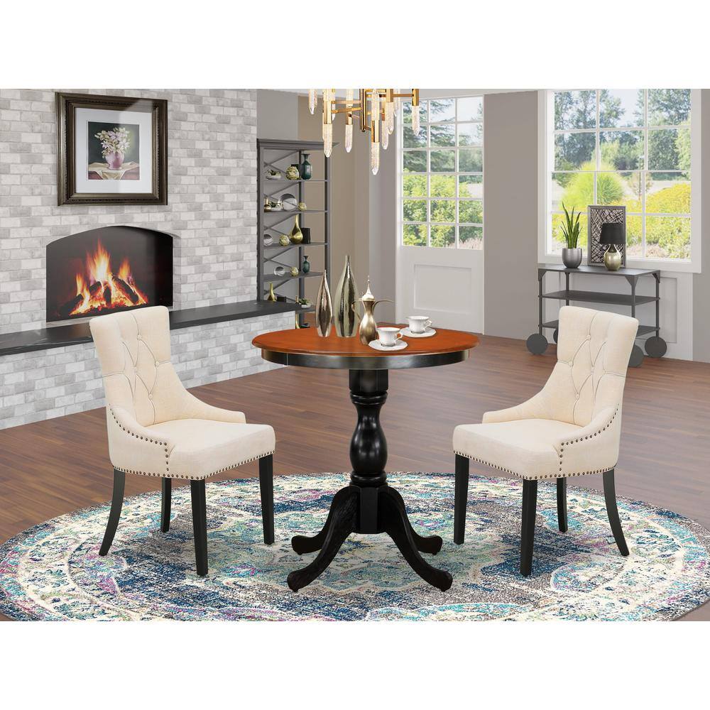 Angle. East West Furniture - East West Furniture 3-Piece Kitchen Dining Table Set Include a Mid Century Dining Table and 2 Light Beige Linen Fabric - Multi-Color.