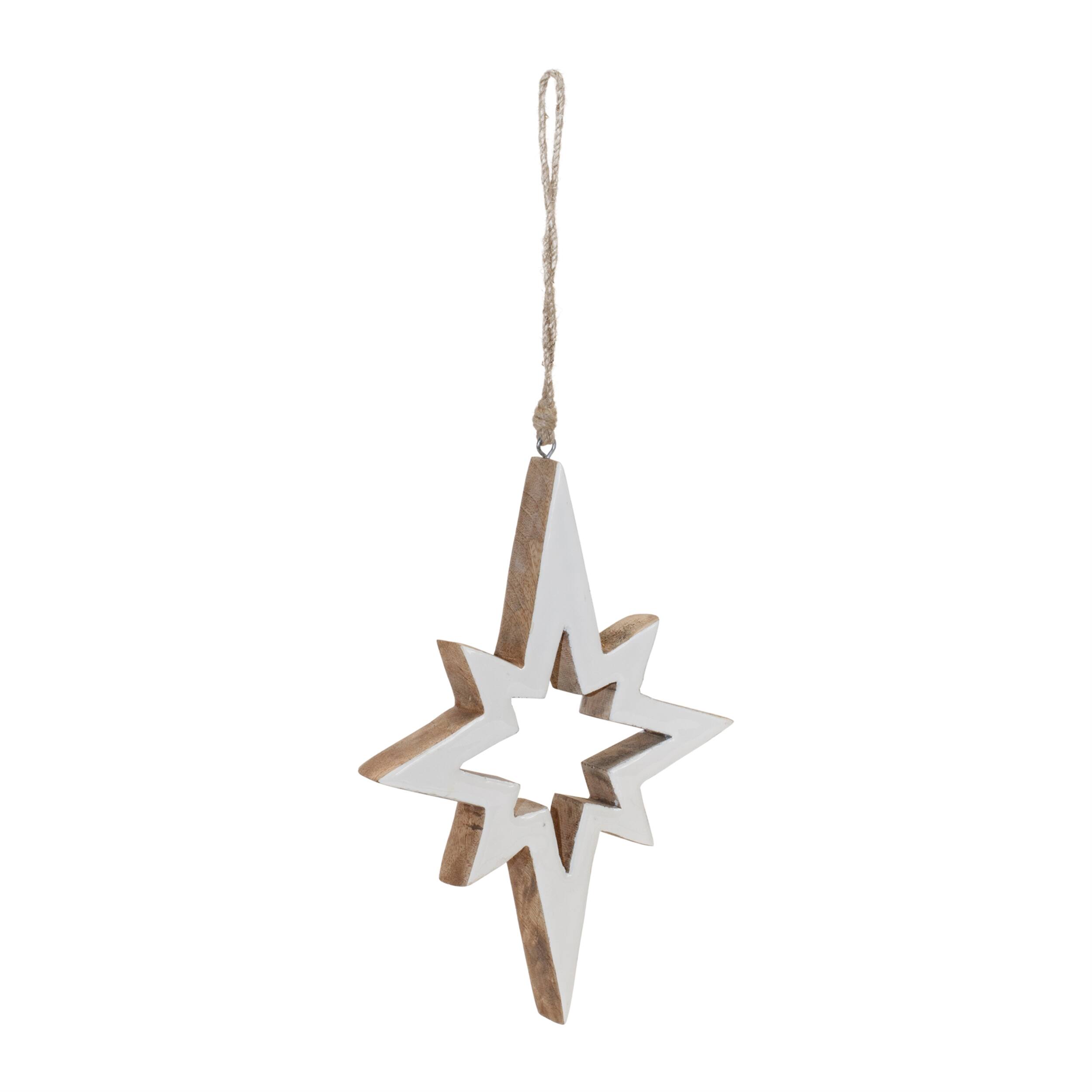 Left. BreeBe - Wood Star Cut-Out Ornament (Set of 4) - White, Beige.