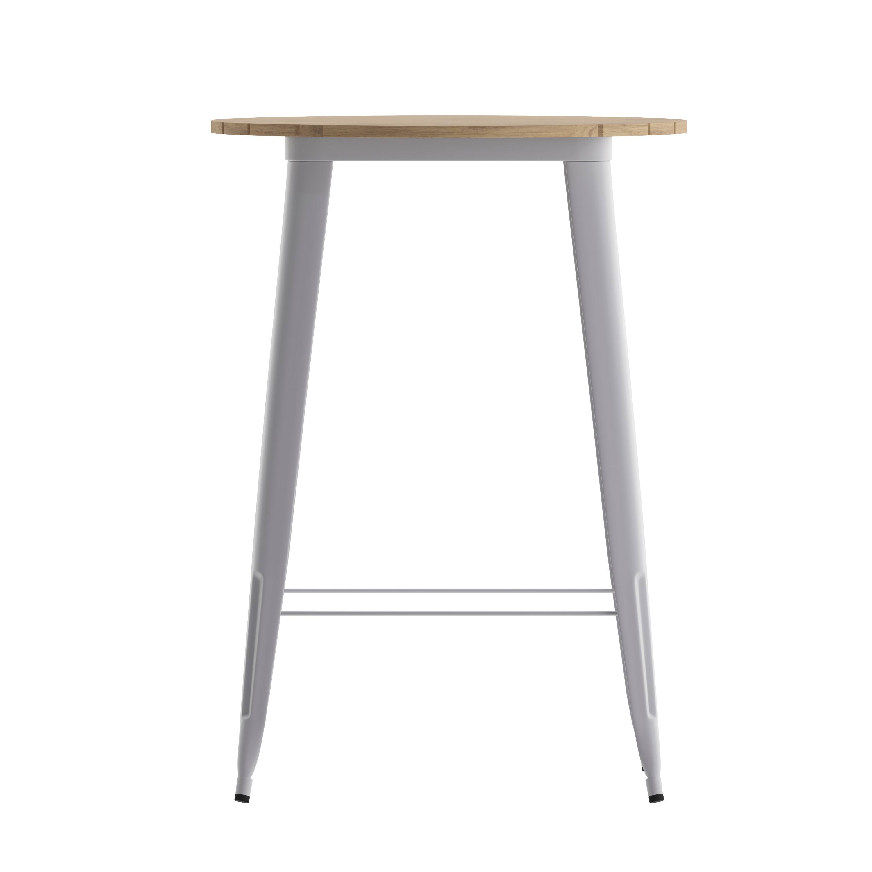 Alt View 8. Emma + Oliver - Drew Indoor/Outdoor Bar Top Table, 30" Round All Weather Poly Resin Top with Steel base - Brown Top/Silver Frame.