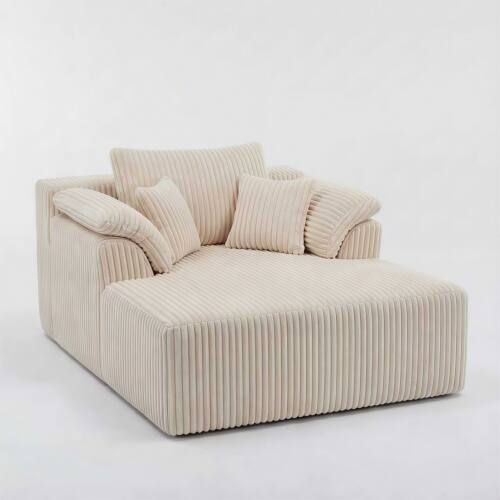 Back. Anysun - 60" Oversized Corduroy Chaise Lounge - Boneless Sofa Bed, Deep-Seat Sleeper Couch for Living Room, No Assembly - Beige.