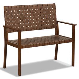 Costway - Patio Loveseat All Weather Bench w/Solid Rubber Wood Frame&Hand Woven PU Leather - Natural
