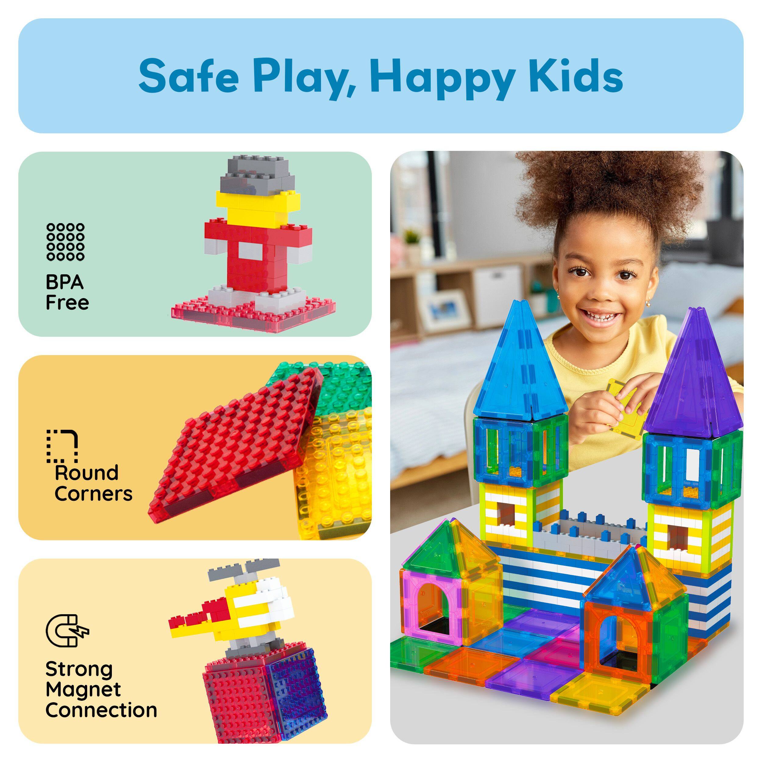 Safe Play, Happy Kids

BPA Free
Round Corners
Strong Magnet Connection