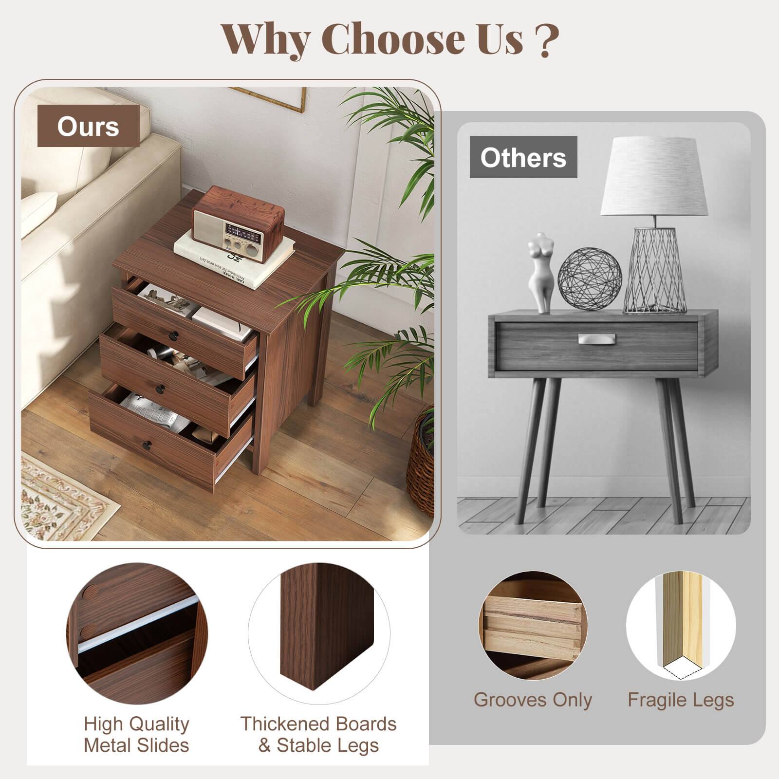 Why Choose Us?

Ours  
- High Quality Metal Slides  
- Thickened Boards & Stable Legs  

Others  
- Grooves Only  
- Fragile Legs