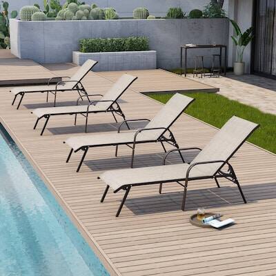 Alt View 7. Crestlive Products - Crestlive Products Set of 2 Brown Metal Frame Stationary Chaise Lounge Chair Beige Texteline Sling Seat - Beige.