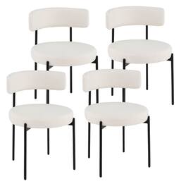 Costway - Round Dining Chairs Set of 4 with Curved Backrest Filled Sponge Metal Legs - White