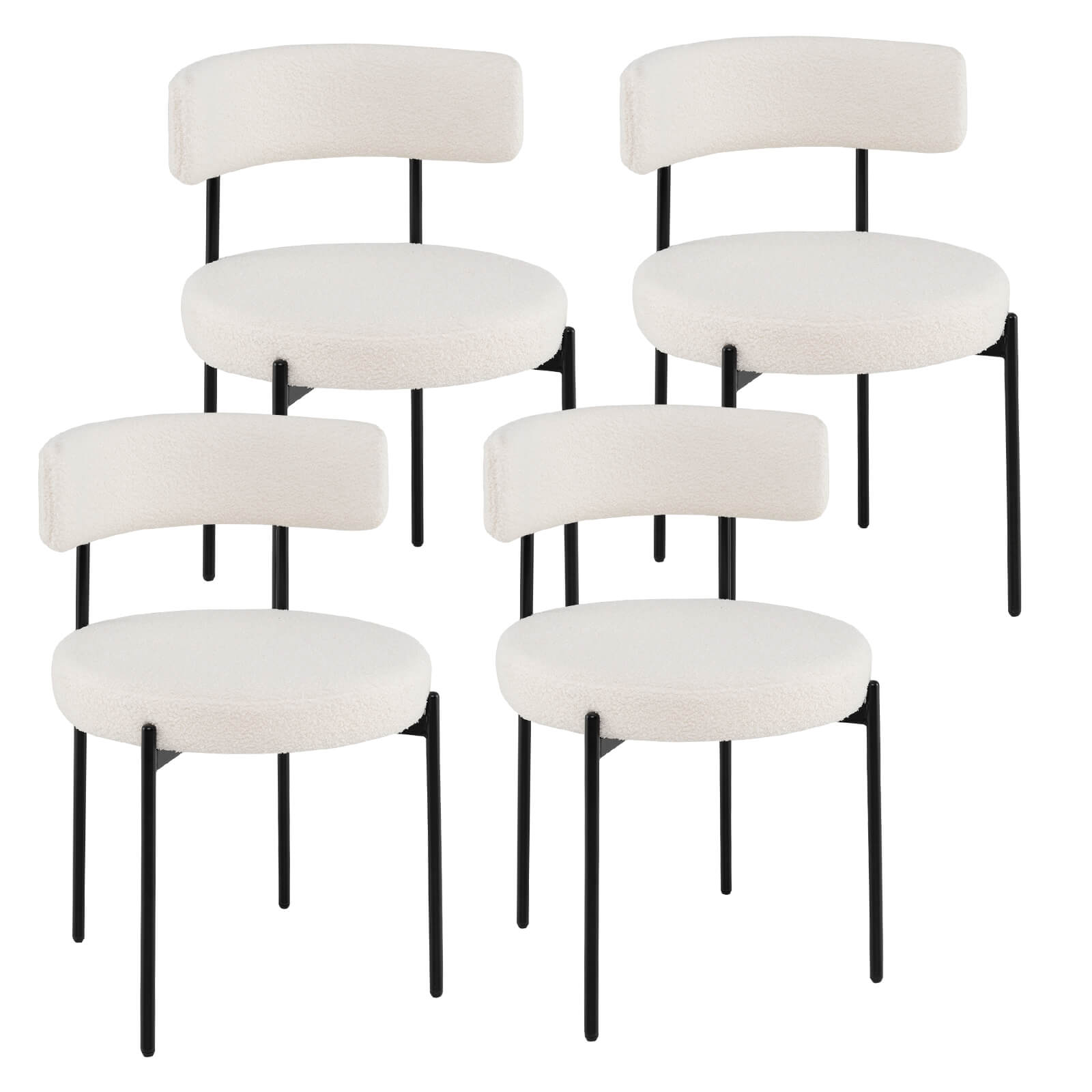 Front. Costway - Costway Round Dining Chairs Set of 4 with Curved Backrest Filled Sponge Metal Legs - White.