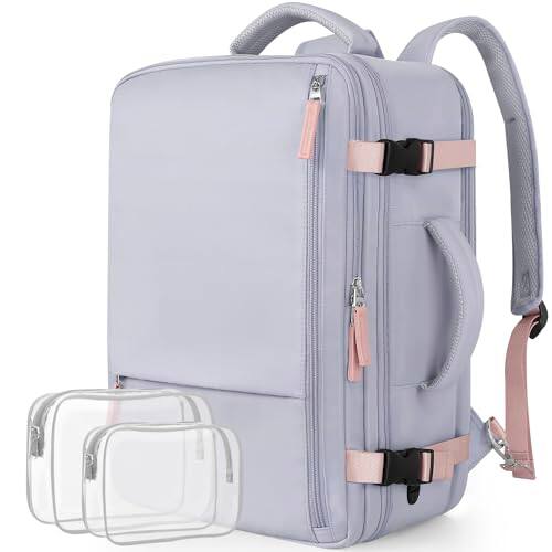 Live At Space - Travel Backpack for Women Large Carry On Waterproof Personal Item laptop backpack 17 3 inch College Bag Casual Daypack - Purple & Grey
