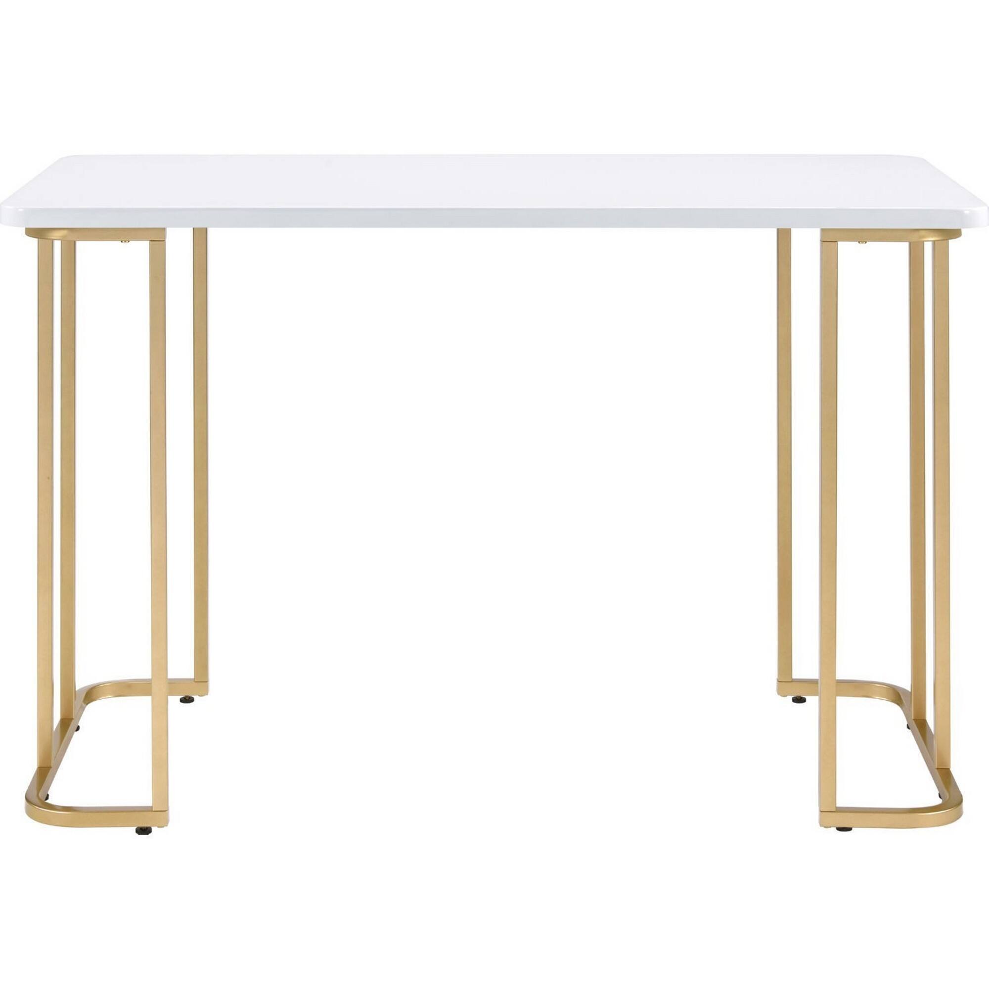 Angle. Manhattan Lane - Writing Desk with Metal Curved Sled Base and Floor Protectors, White - White.