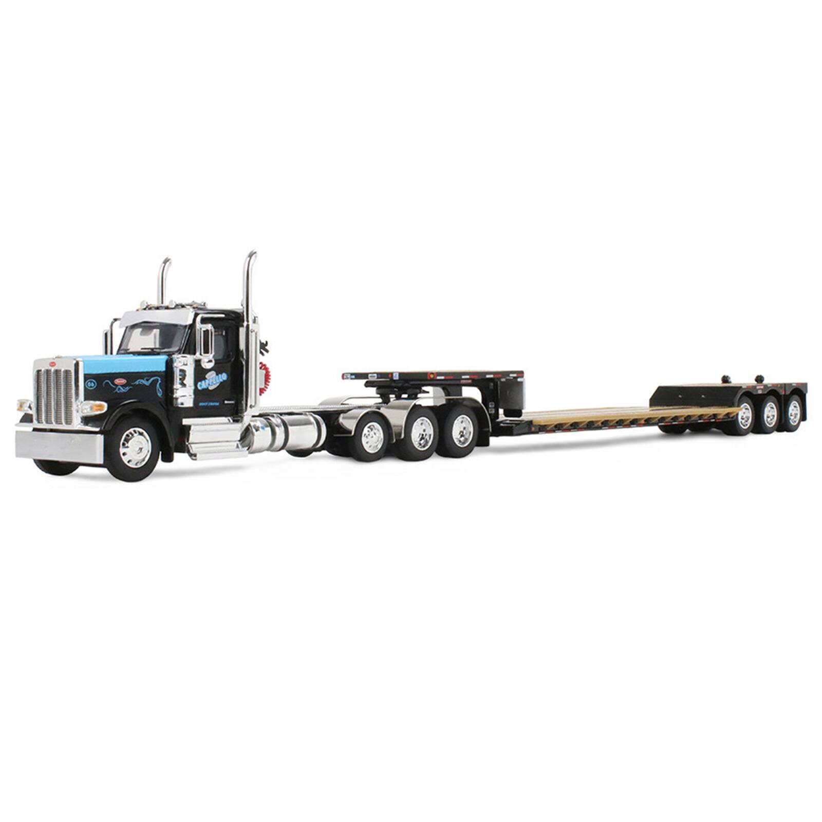 Alt View 1. First Gear - Peterbilt 589 Day Cab and Fontaine Renegade LXT40 Trailer w/Fliptail Black w/Light Blue Hood 1/64 Model DCP/First Gear.