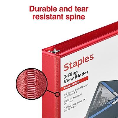 Durable and tear resistant spine

Staples 3-Ring Binder
View Binder
Standard Duty

The perfect binder for your everyday needs
2 tabs for easy open
D-Rings keep pages flat and close
D-Rings fit more and last longer