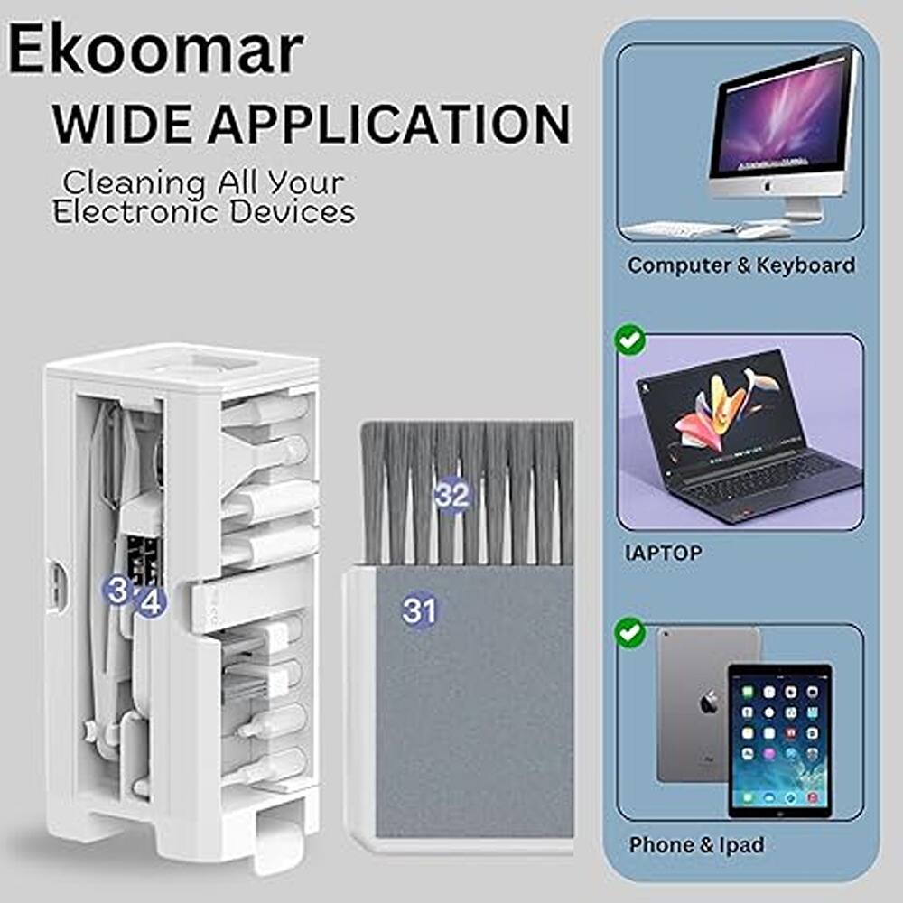 Ekoomar  
WIDE APPLICATION  
Cleaning All Your Electronic Devices  

Computer & Keyboard  
LAPTOP  
Phone & Ipad