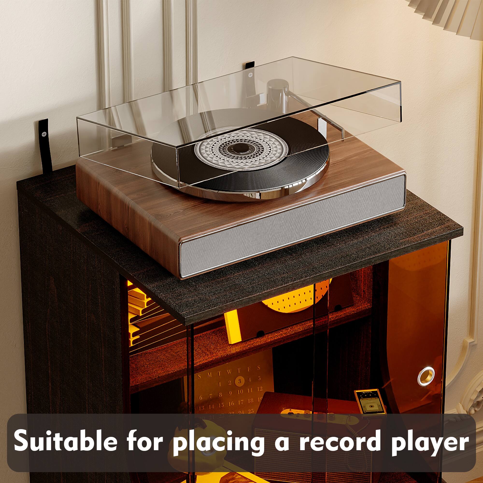 Suitable for placing a record player