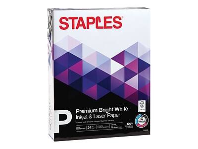 STAPLES Premium Bright White Inkjet & Laser Paper  
P 98 24 500 100%