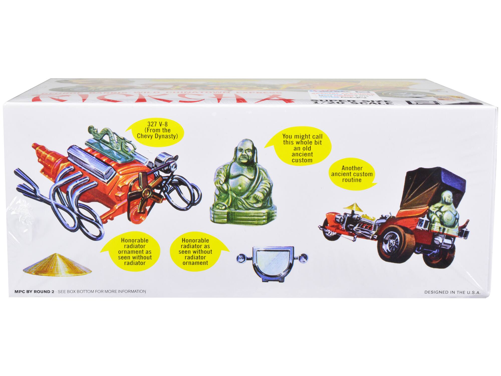 327 V-8 (From the Chevy Dynasty)

You might call this whole bit an old ancient custom

Another ancient custom routine

Honorable radiator ornament as seen without radiator

Honorable radiator as seen without radiator ornament

MPC BY ROUND 2 - SEE BOX BOTTOM FOR MORE INFORMATION

DESIGNED IN THE U.S.A.